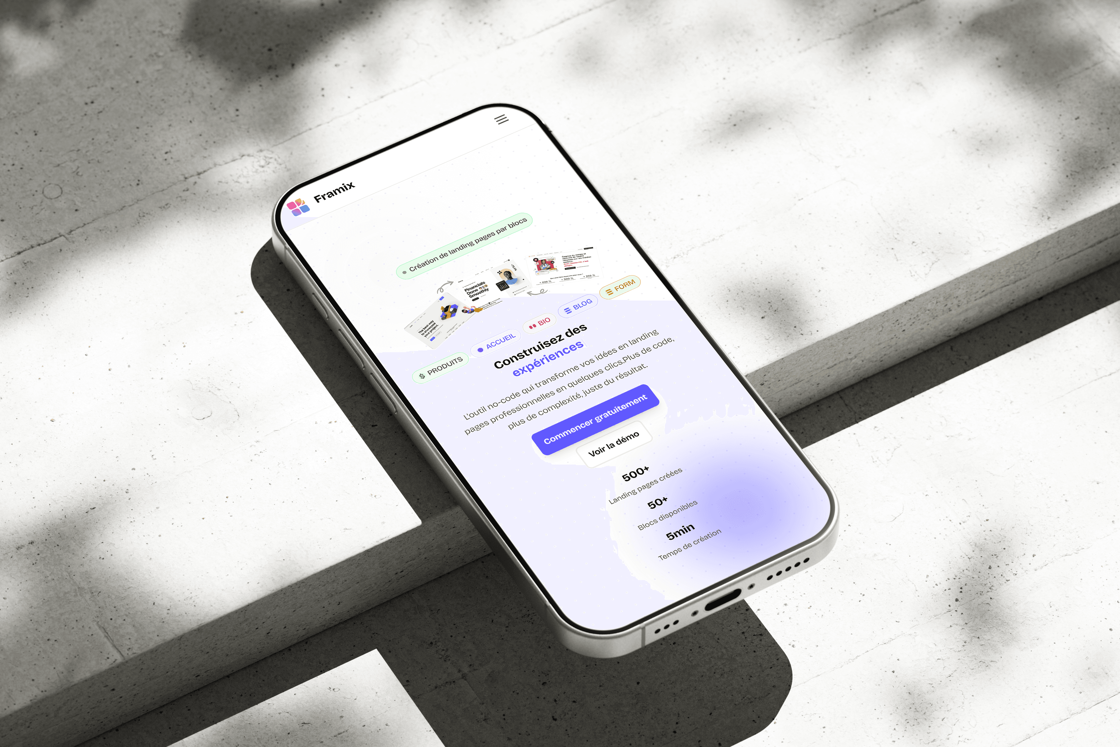 Framix • Landing page mobile view